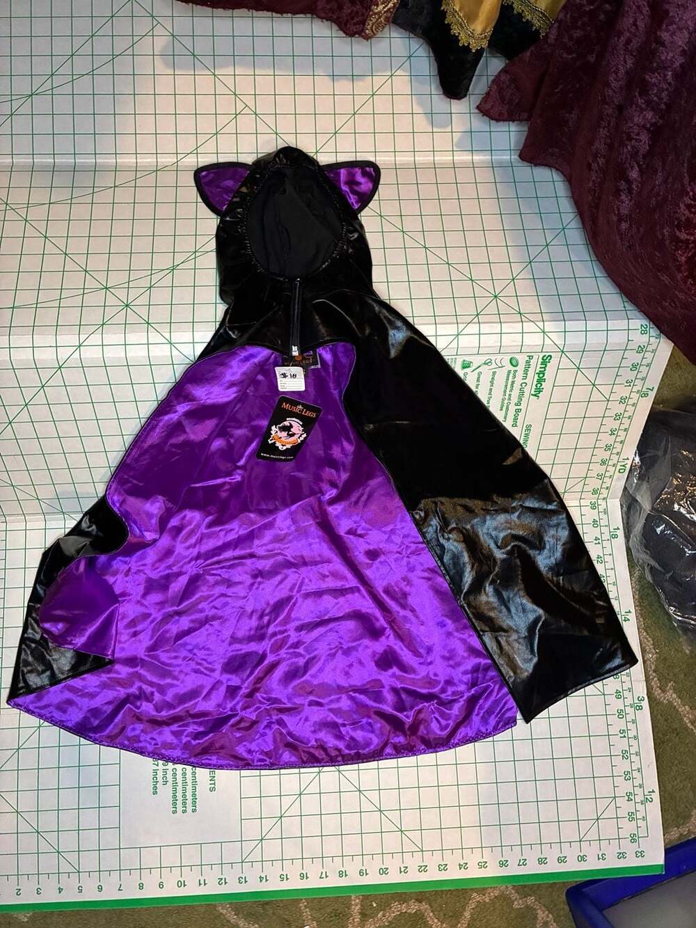 Black and Purple kitten eared Hooded Cape Costume Accessory